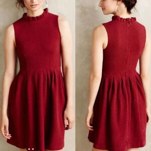 EUC Ganni embossed dress red pinnacle high neck dress Anthropologie S